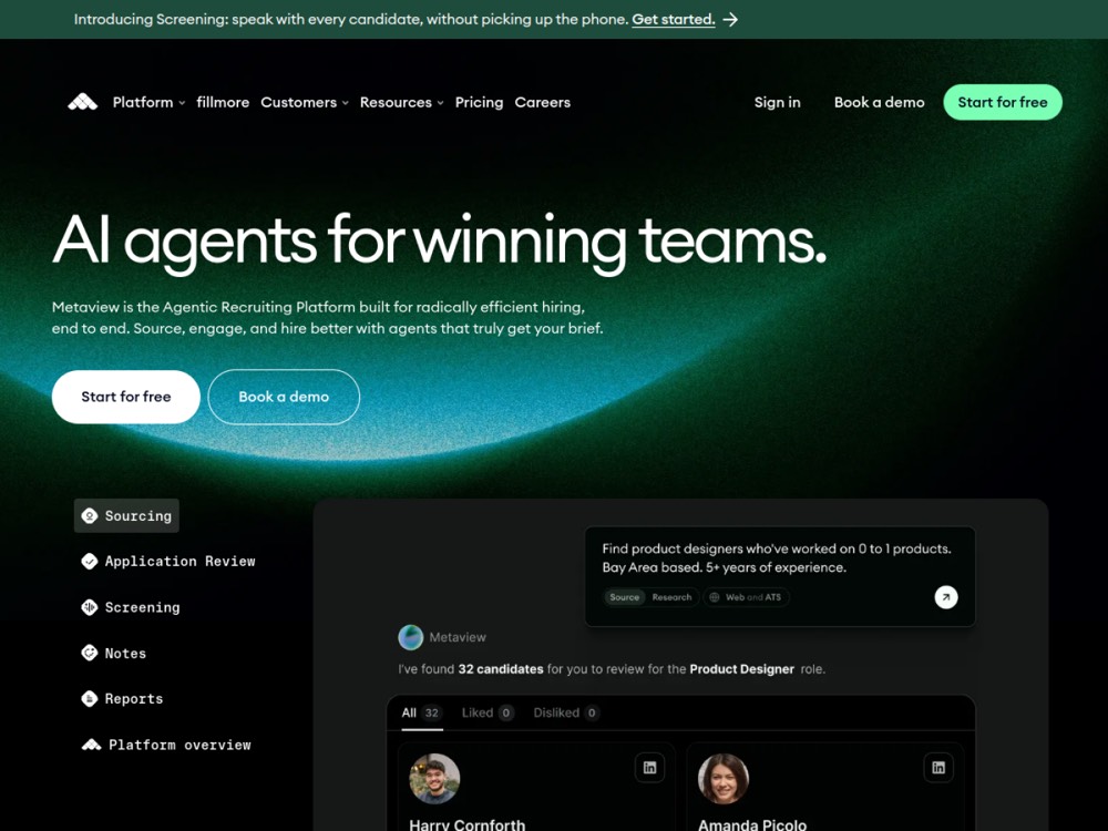 Metaview home page, redesigned and built by Robots Guild